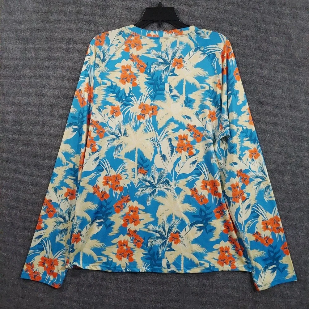 Robert Graham Rash Guard Mens L Azure Blue Tropical Forest UPF 50+ SMRG114